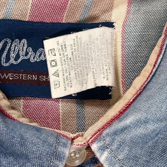 Wrangler Mens Western Brushpopper Shirt Striped Long Sleeve Pearl Snap VTG - Picture 9 of 9